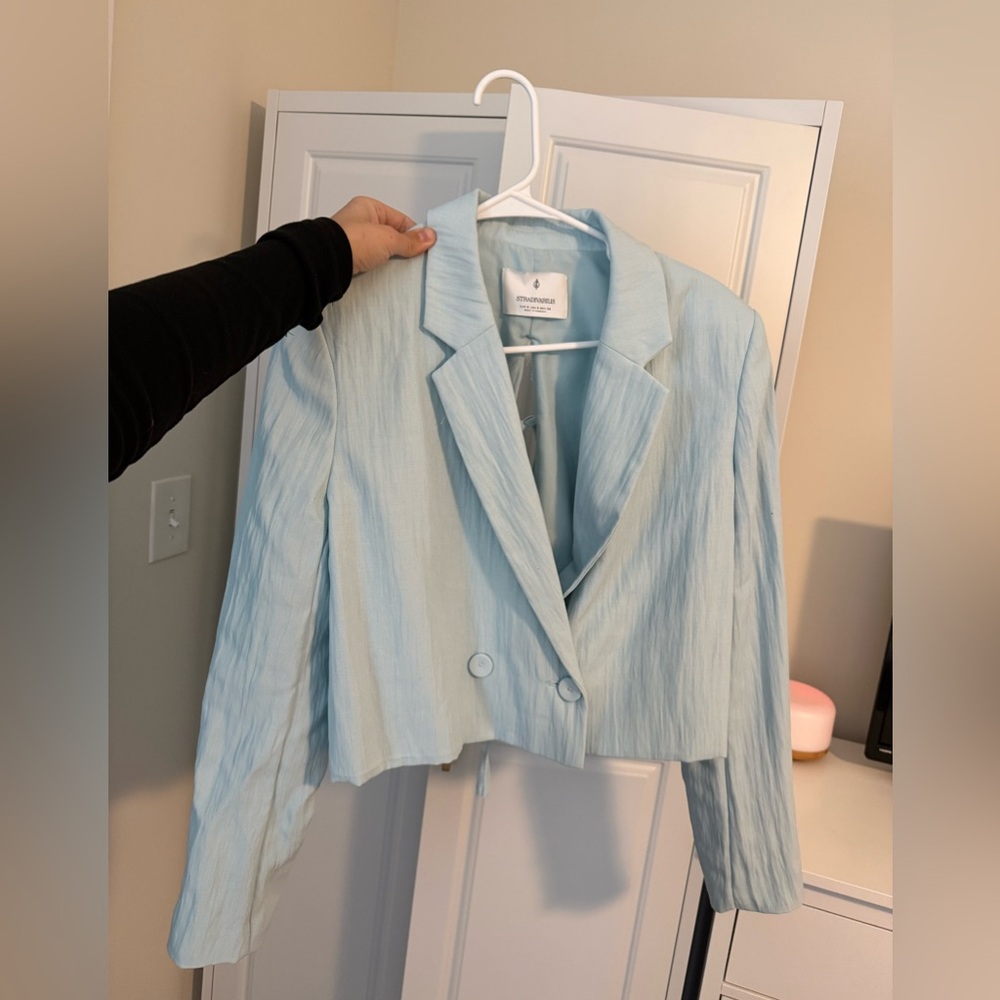 Stradivarius Sky Blue Cropped Blazer